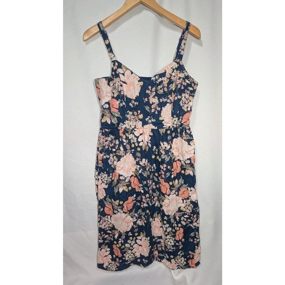 Cynthia Rowley Womens 100% Linen‎ Floral Tank Sundress Sz 8 Pockets